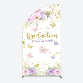 Aperturee - Aperturee Floral Gold Glitter Congrats Graduation Half Moon Arch Backdrop
